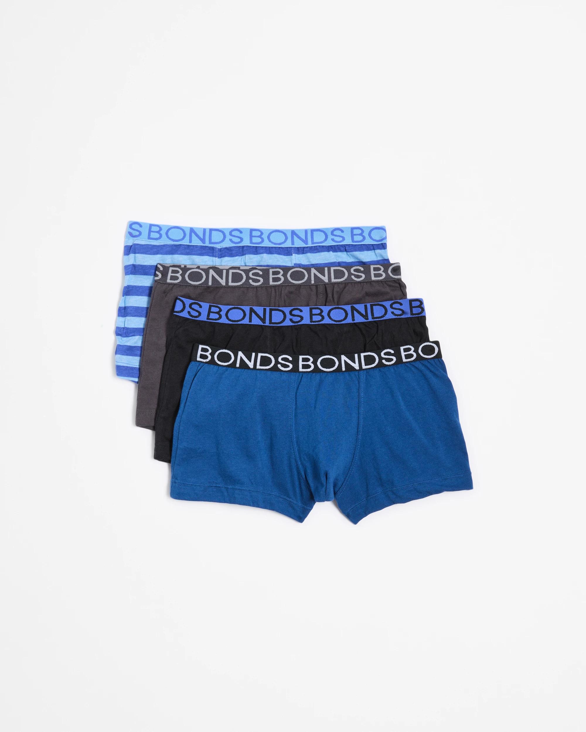 1 Bonds Older Boys Trunks 4 Pack BLUE BLACK STRIPE, 1 of 1