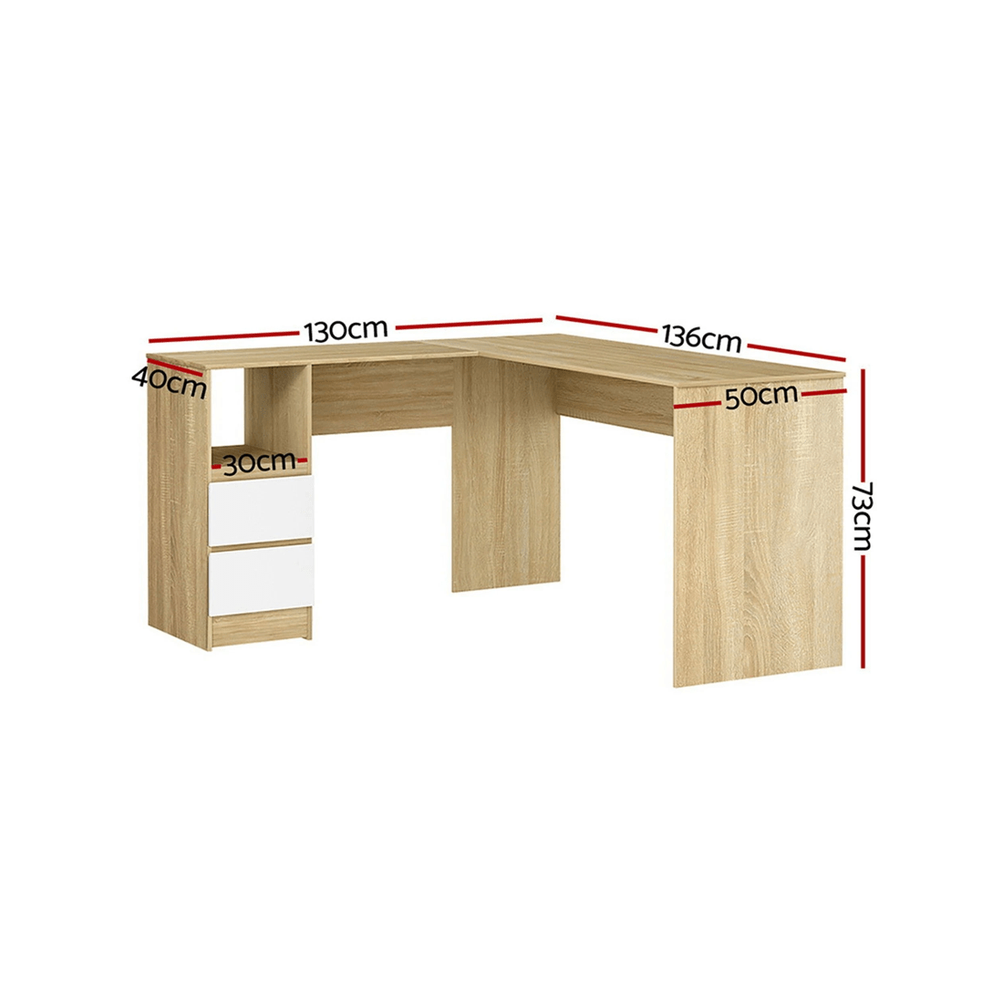 2 Artiss Computer Desk Drawer Cabinet L-Shape 136CM - Brown, 2 of 6