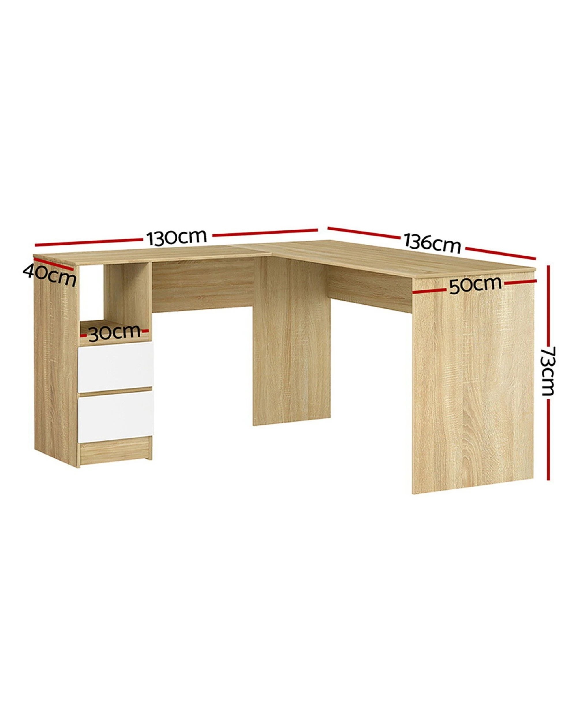2 Artiss Computer Desk Drawer Cabinet L-Shape Oak 136CM - Brown, 2 of 6