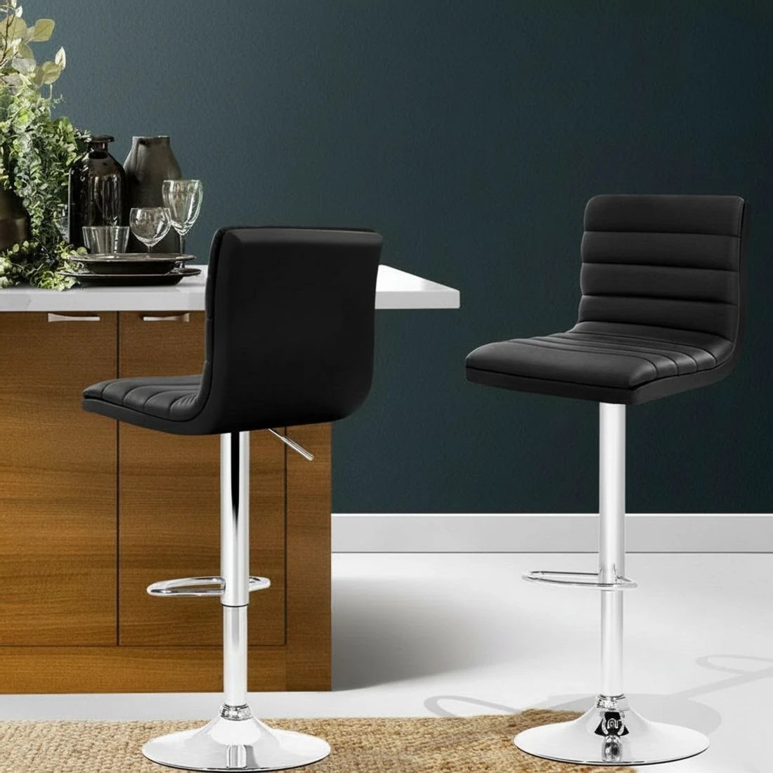 8 Artiss 2x Bar Stools Padded Leather Gas Lift - Black, 8 of 9