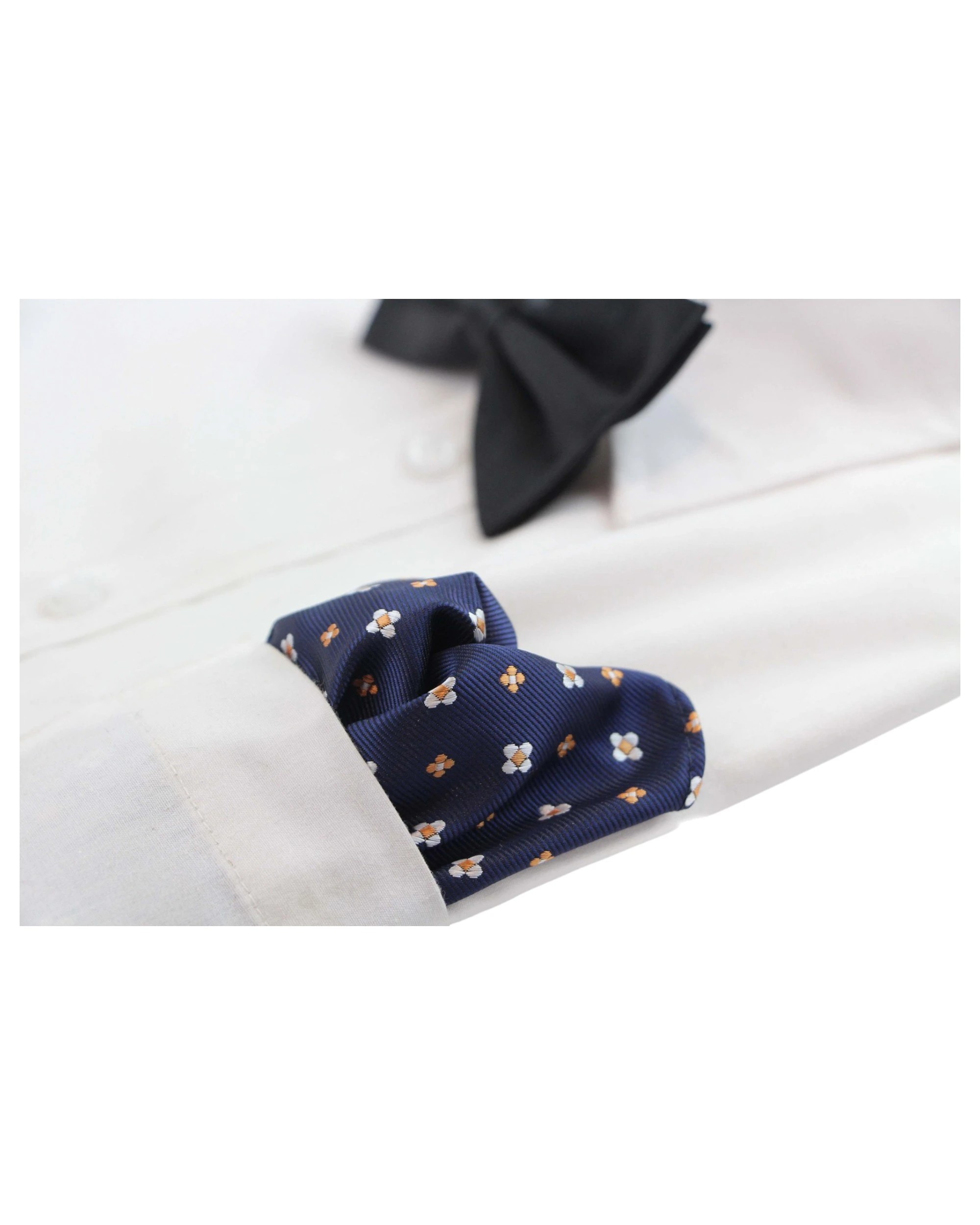 3 Zasel Mens Navy & Orange Flower Silk Pocket Square - Multi, 3 of 3