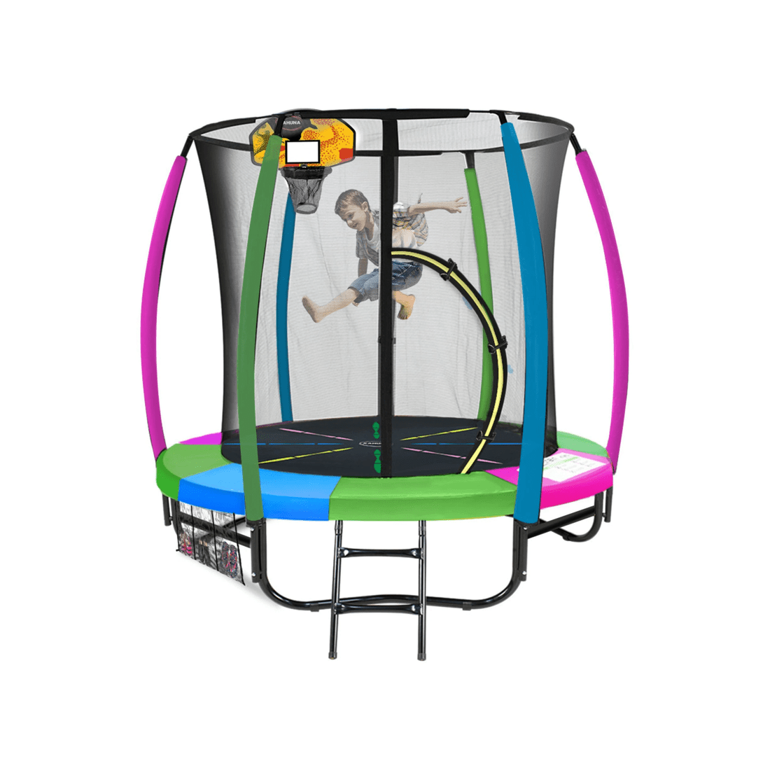 1 Kahuna Trampoline 6 Ft With Basketball Set - Rainbow, 1 of 9