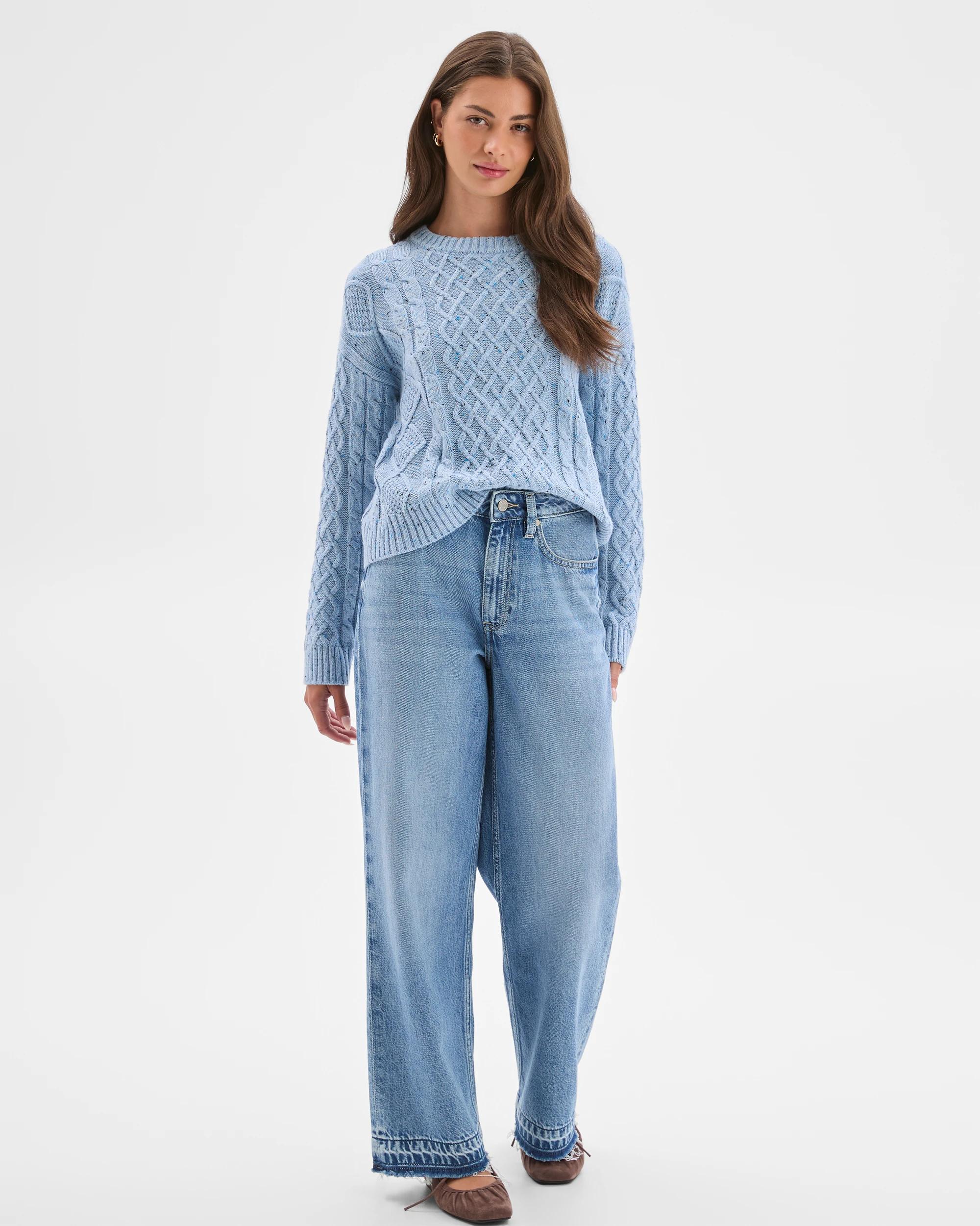 1 Target Petites Petites Australian Cotton Blend Nepped Cable Knit Sweater CORN FLOUR, 1 of 7