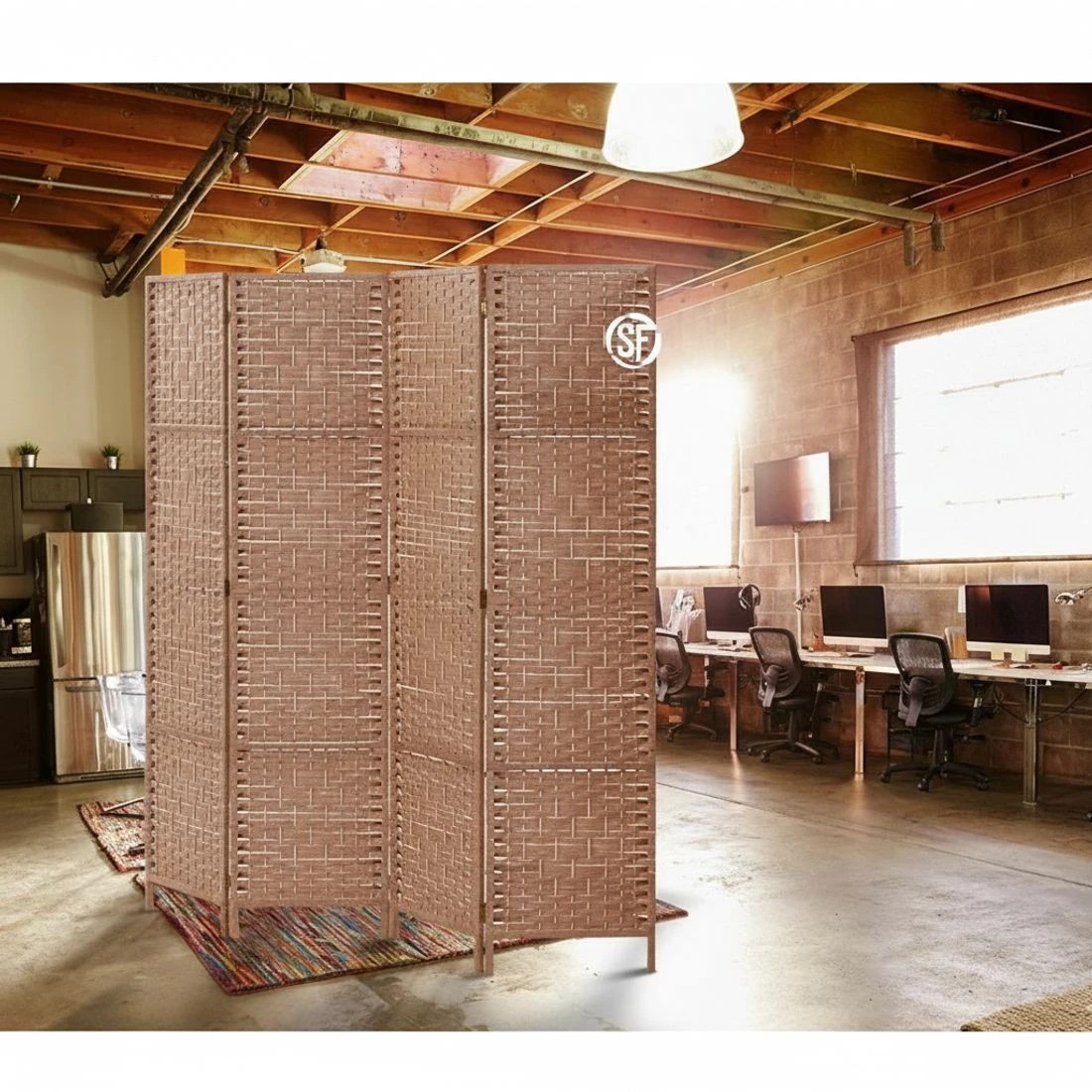 6 Artiss 4 Panel Room Divider Screen 163x170cm Woven - Natural, 6 of 7