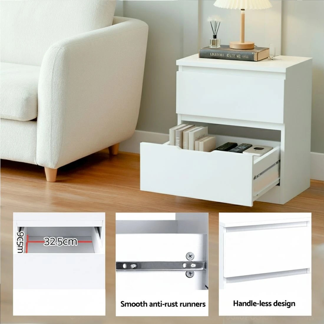 10 Artiss Single Bed Frame and Bedside Table - White, 10 of 10