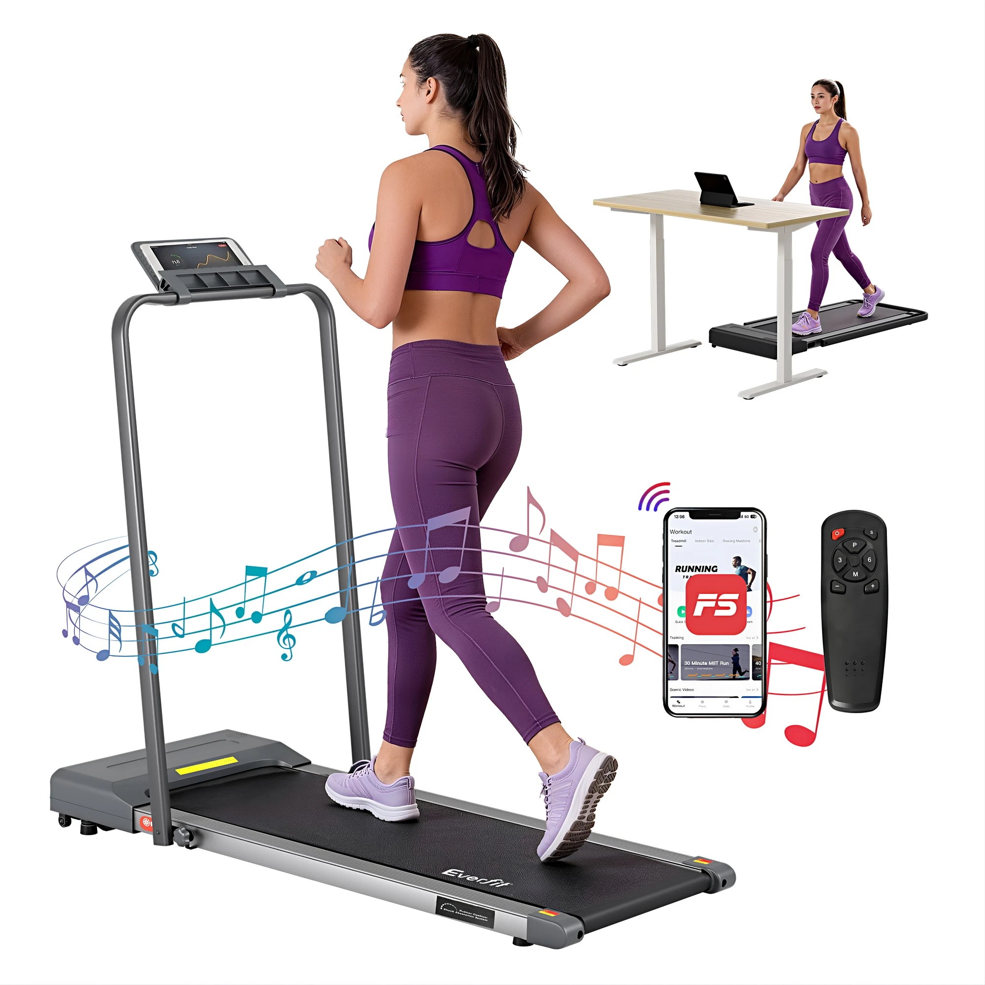 3 Everfit 2 in 1 Treadmill Electric Walking Pad Under Desk Home Gym Fitness 380mm, 3 of 10