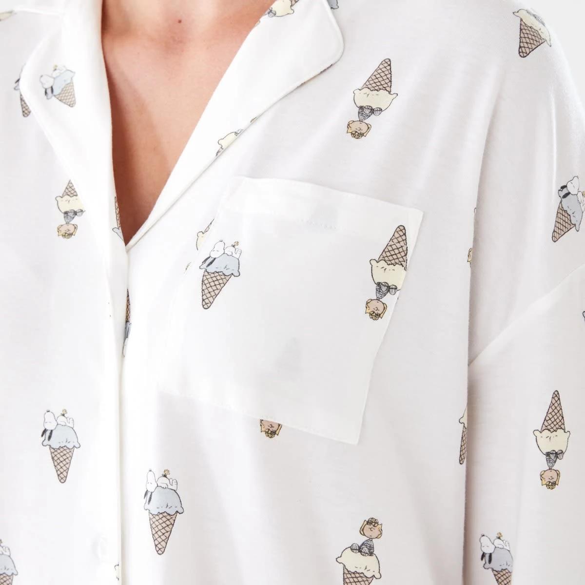 5 Snoopy License Long Sleeve Top and Shorts Comfort Pyjama Set SNOOPY ICECREAM WHITE, 5 of 8