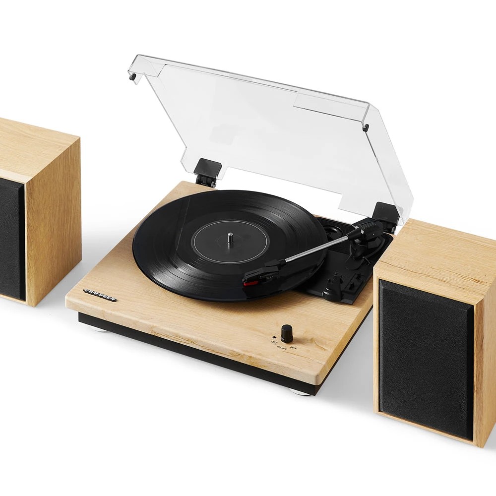2 Crosley Brio Record Player Shelf System With Speakers - Natural - Beige, 2 of 5