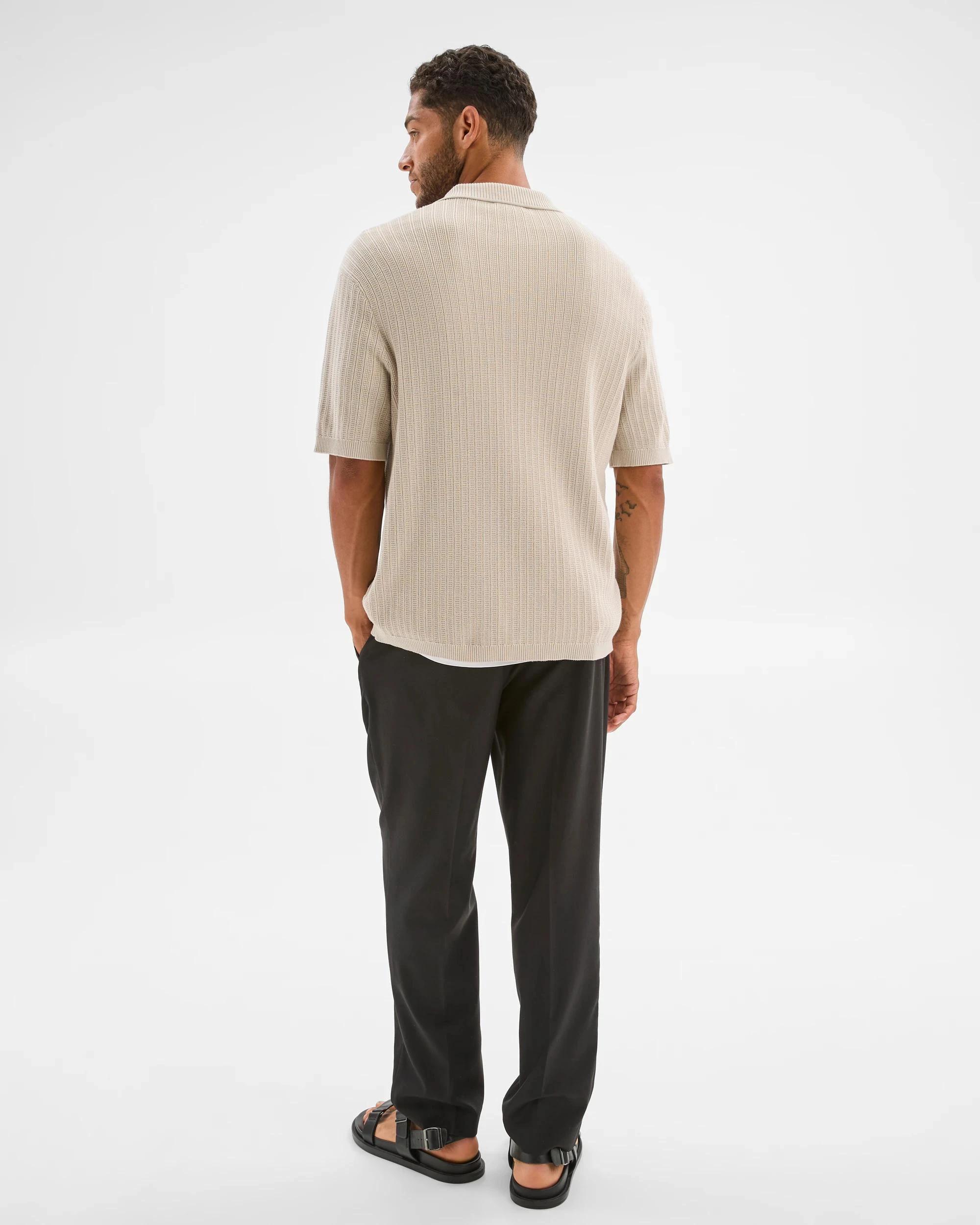 4 Australian Cotton Textured Stripe Knit Shirt - Preview NEUTRAL, 4 of 6
