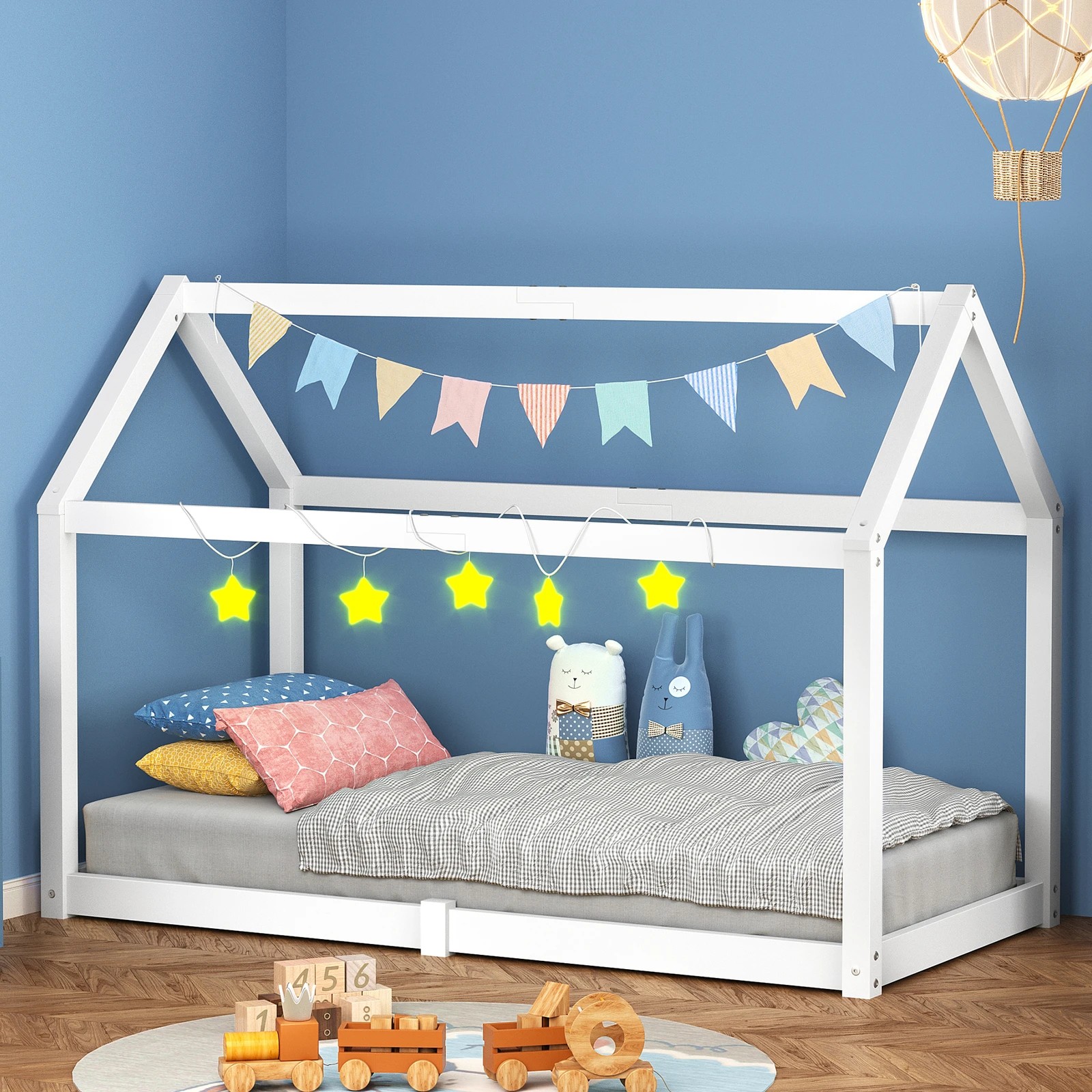 2 Alfordson Kids Bed Frame Wooden Timber Single House Frame Platform Rocco - White, 2 of 10