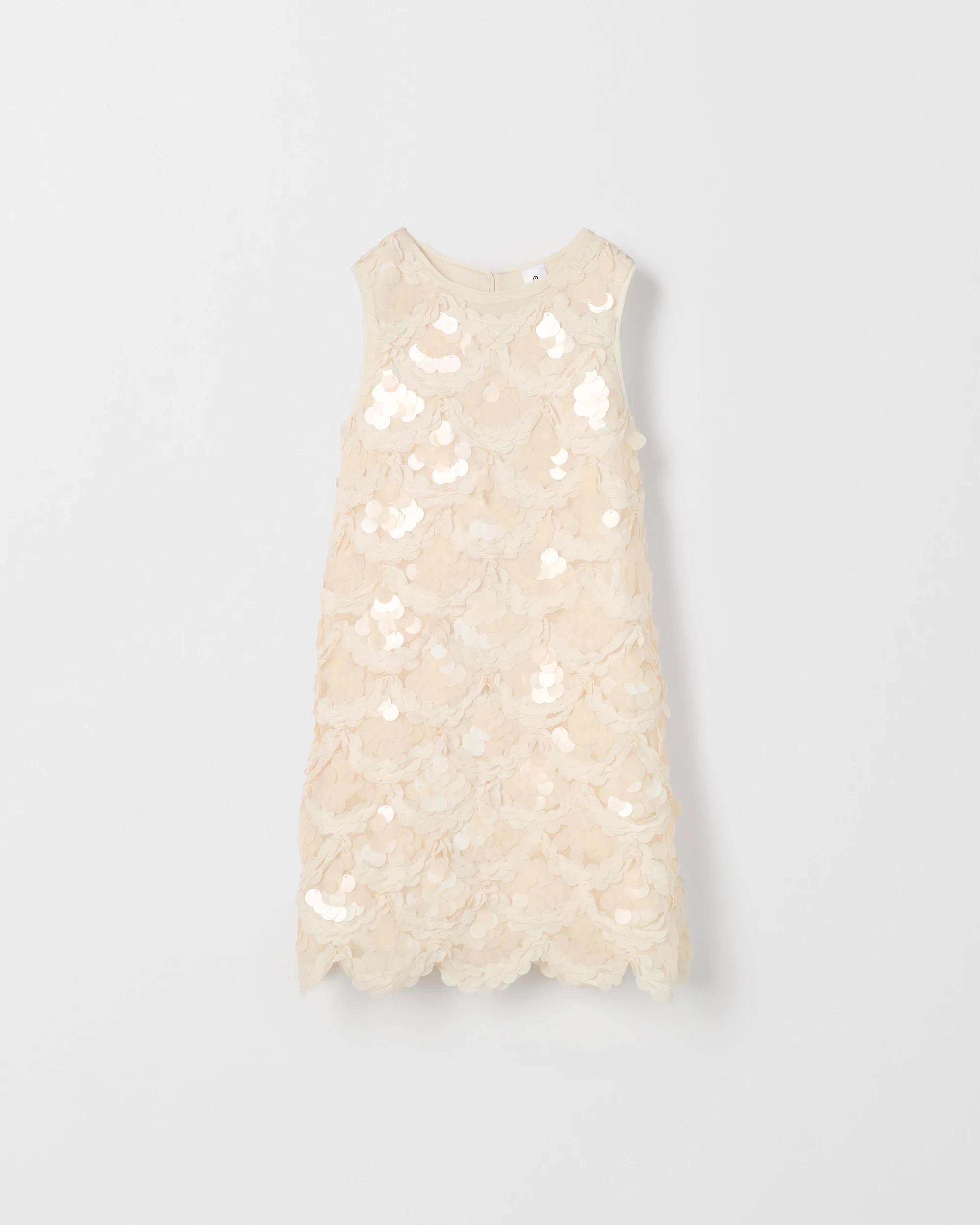 1 Target Kids Sequin Sleeveless Scallop Hem Occasion Dress CREAM, 1 of 2