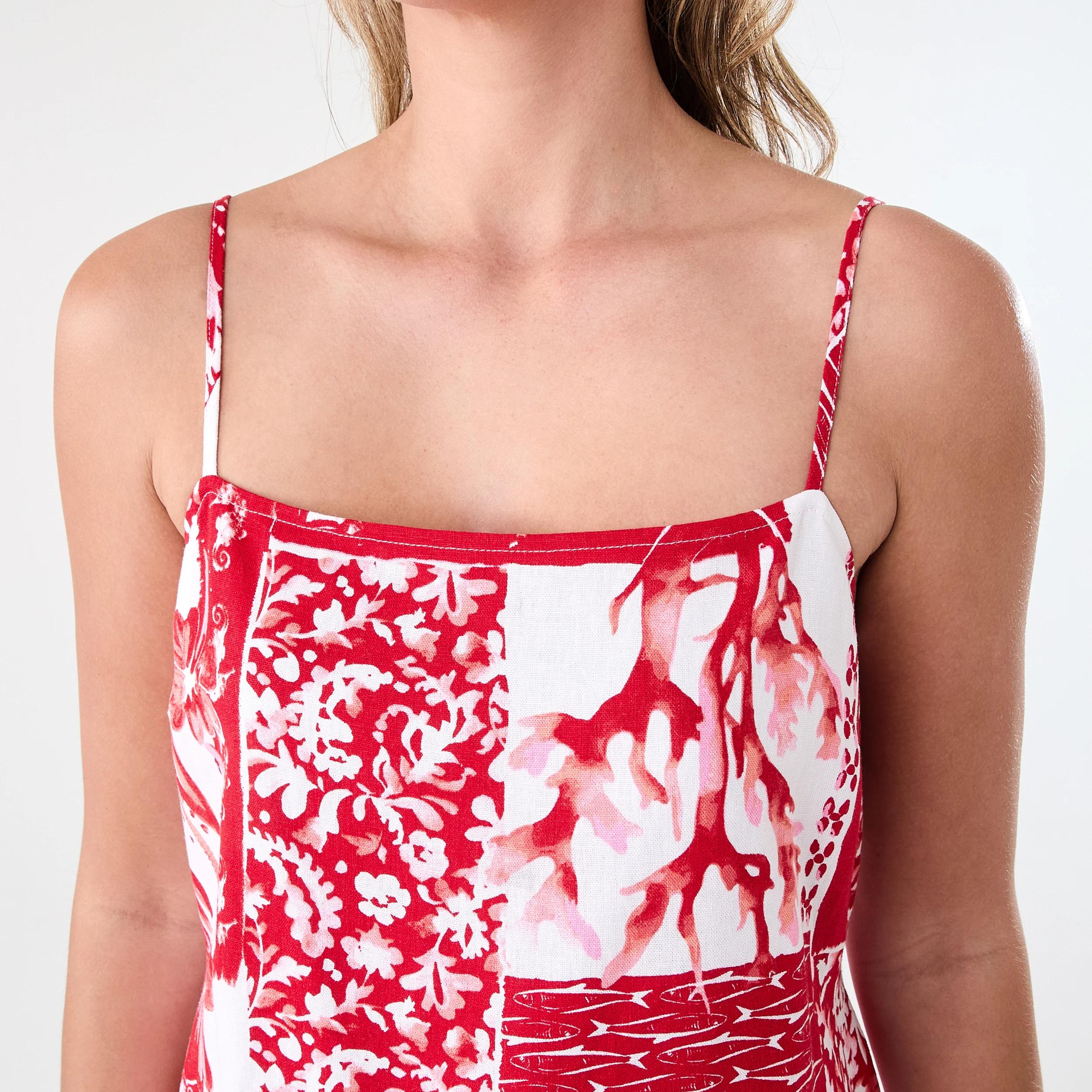 5 Sleeveless A-Line Square Neck Mini Dress Shell Red, 5 of 7