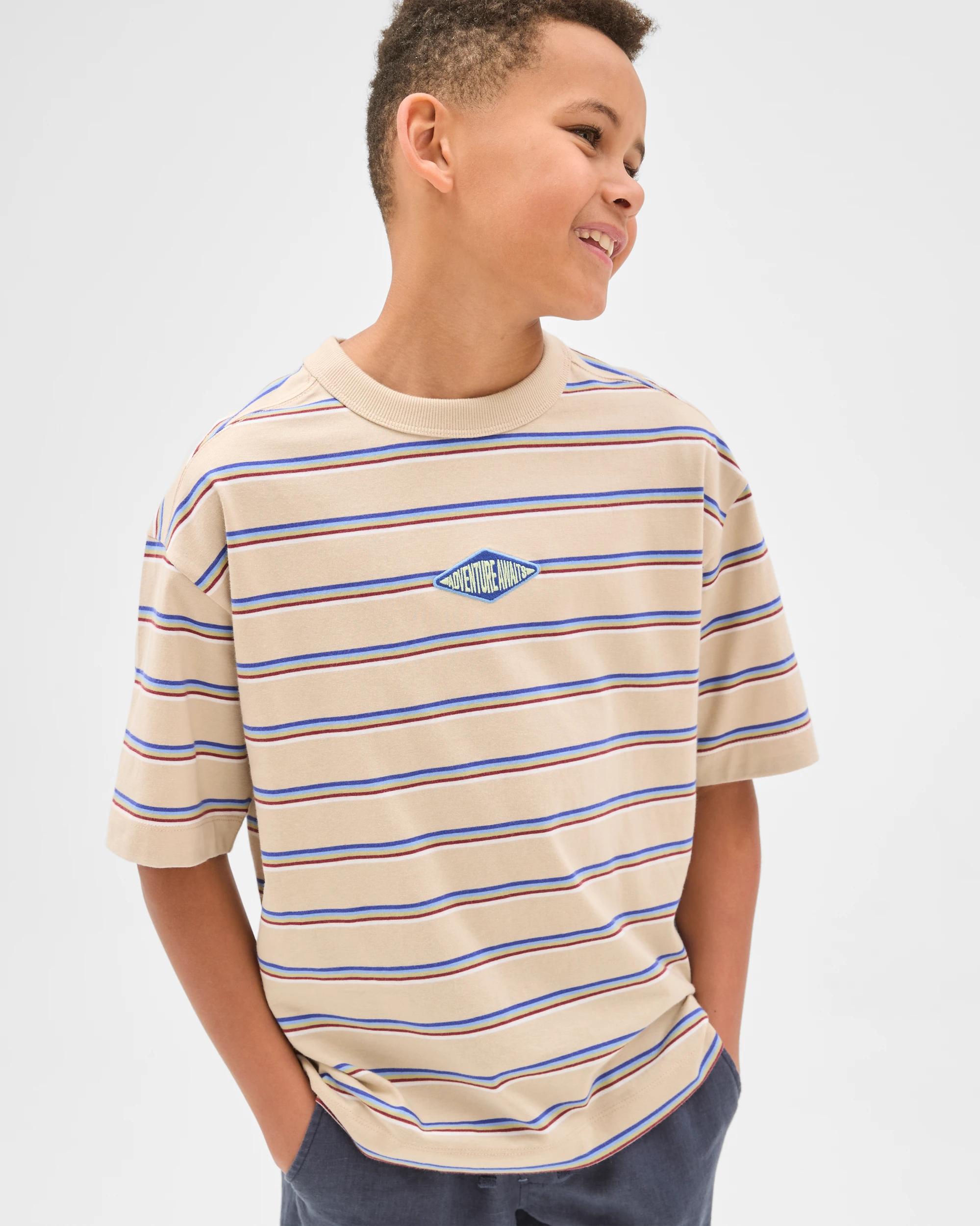 4 Target Kids Australian Cotton Oversized Striped T-Shirt NEUTRAL, 4 of 7