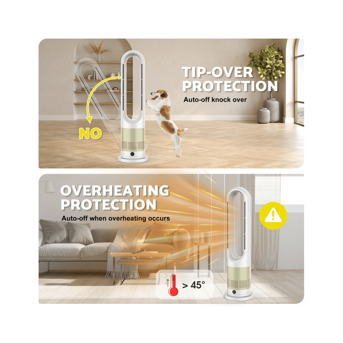 4 Advwin Bladeless Tower Fan, 2 In 1 Electric Fan Heater With 8 Speeds, Portable Oscillation Fan For Room Bedroom Office, 4 of 7