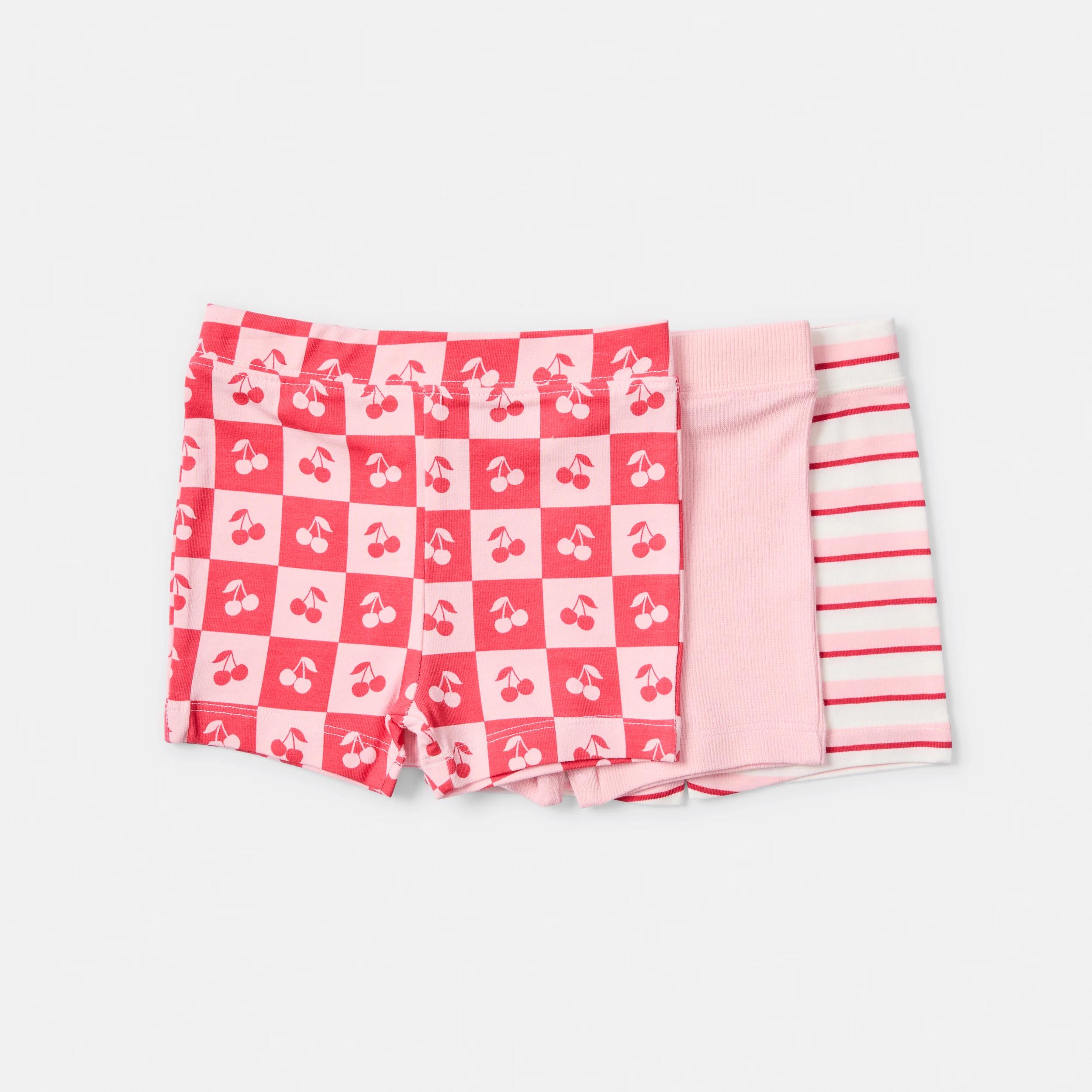1 3 Pack Print Bike Shorts PINK CHERRY STRIPE, 1 of 8