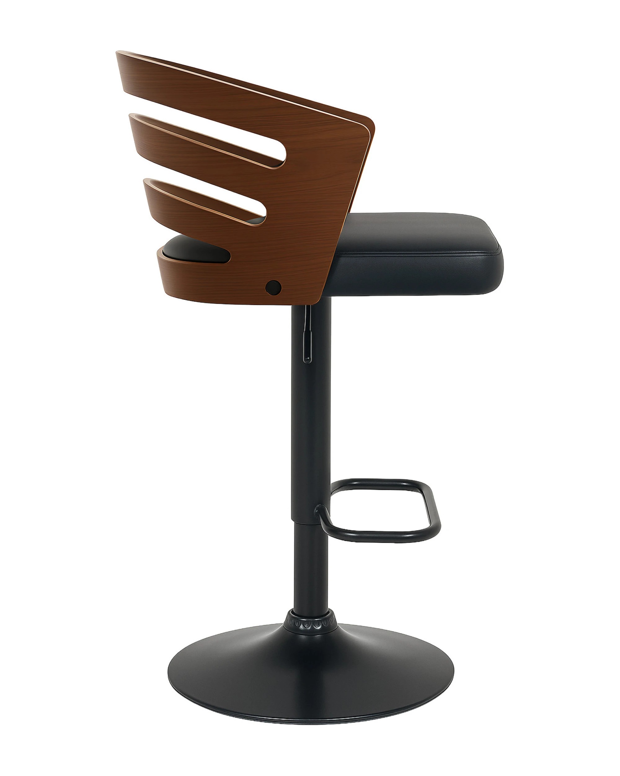 4 Sarantino Set of 3 Bentwood Walnut Barstool Leather Seat and Metal Base, 4 of 4