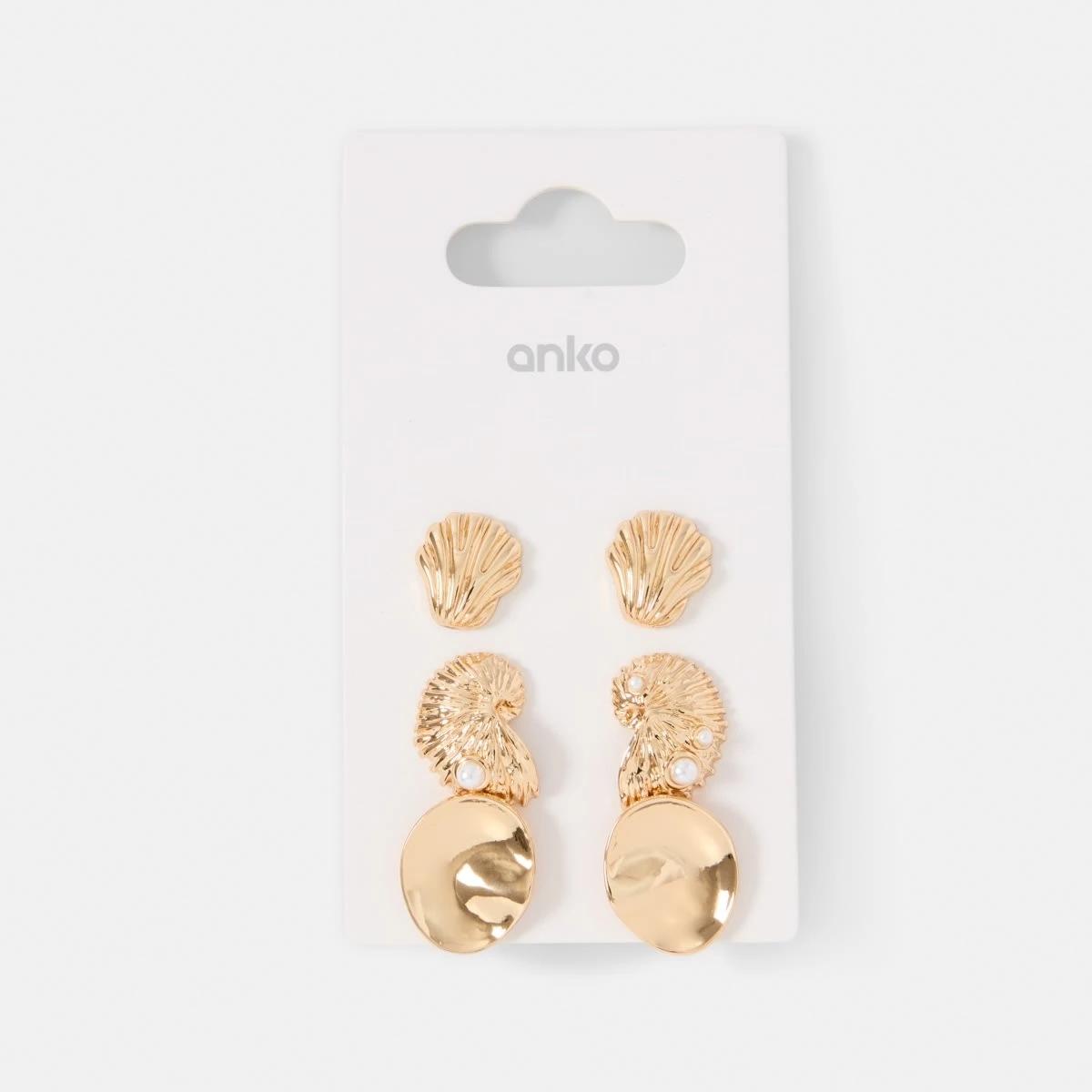 5 3 Pack Mix Shell Earrings - Gold Tone Gold, 5 of 5