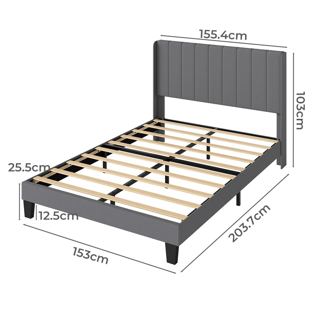 3 Levede Queen Size Bed Frame Upholstered Platform Grey, 3 of 8