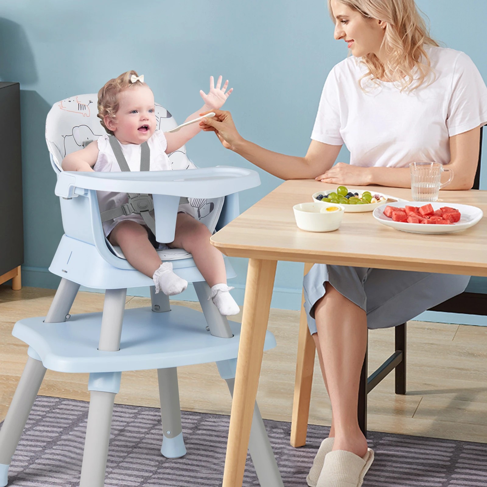 2 Costway 8 in 1 Baby High Chair w/Removable Tray - Blue, 2 of 3