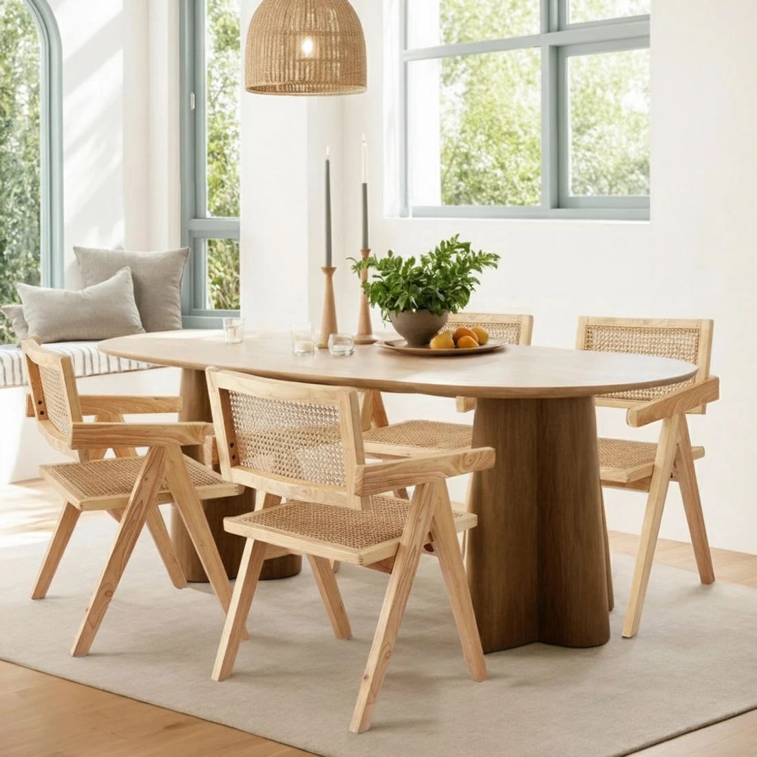 6 Artiss 4x Dining Chairs Wooden Rattan Seat Rubber Wood Frame - Natural, 6 of 6