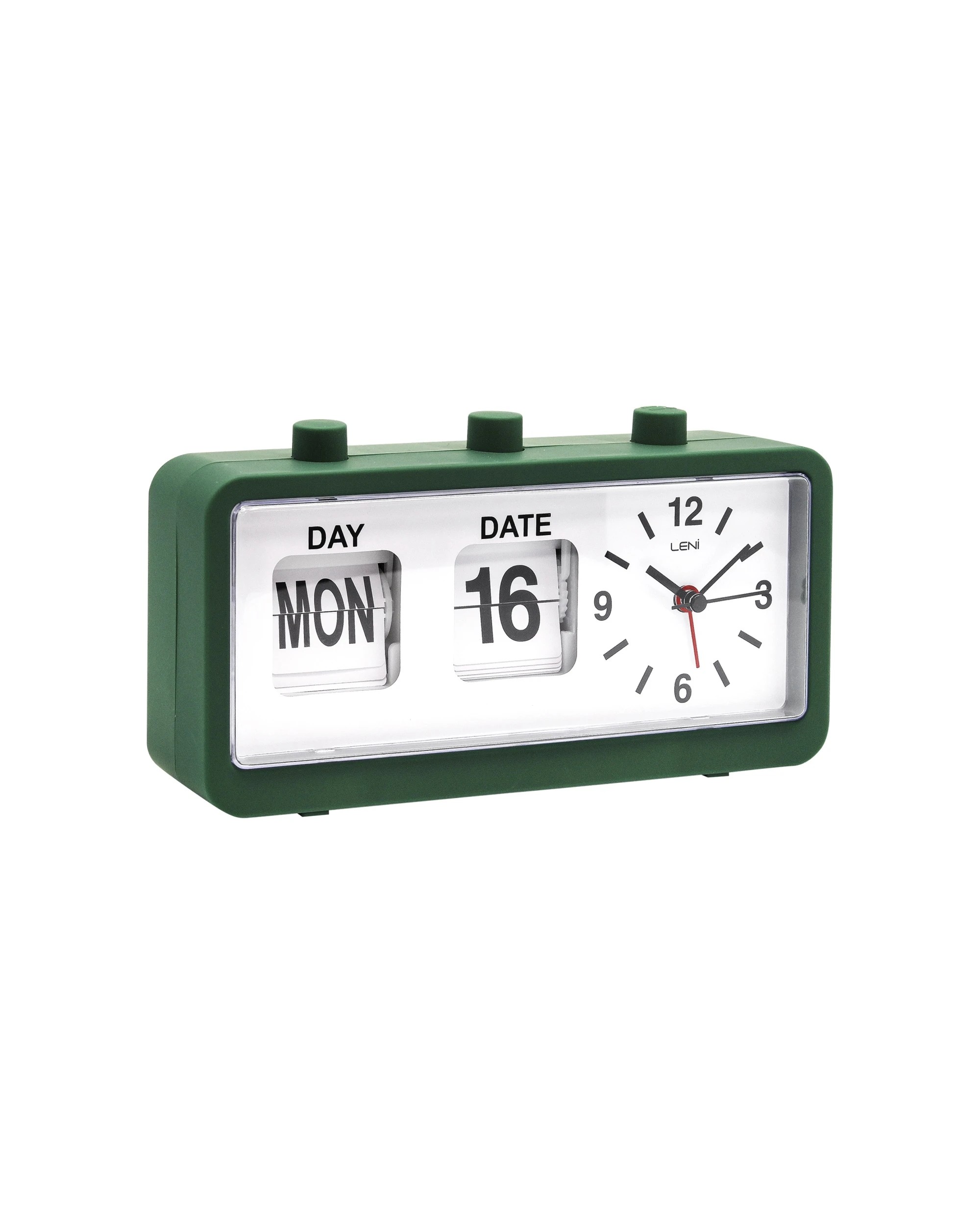 3 Leni 11x20cm Flipper Table Alarm Clock With Manual Flip Day & Date Forest Green - Black, 3 of 4