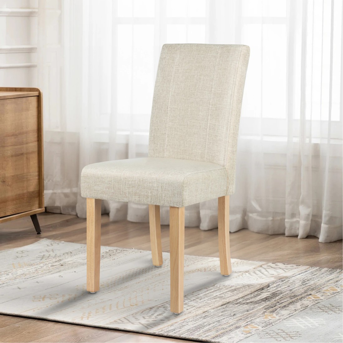 9 Alfordson 2x Dining Chairs Cafe Kitchen Chair Retro High-Back Wood Fabric - Beige, 9 of 10