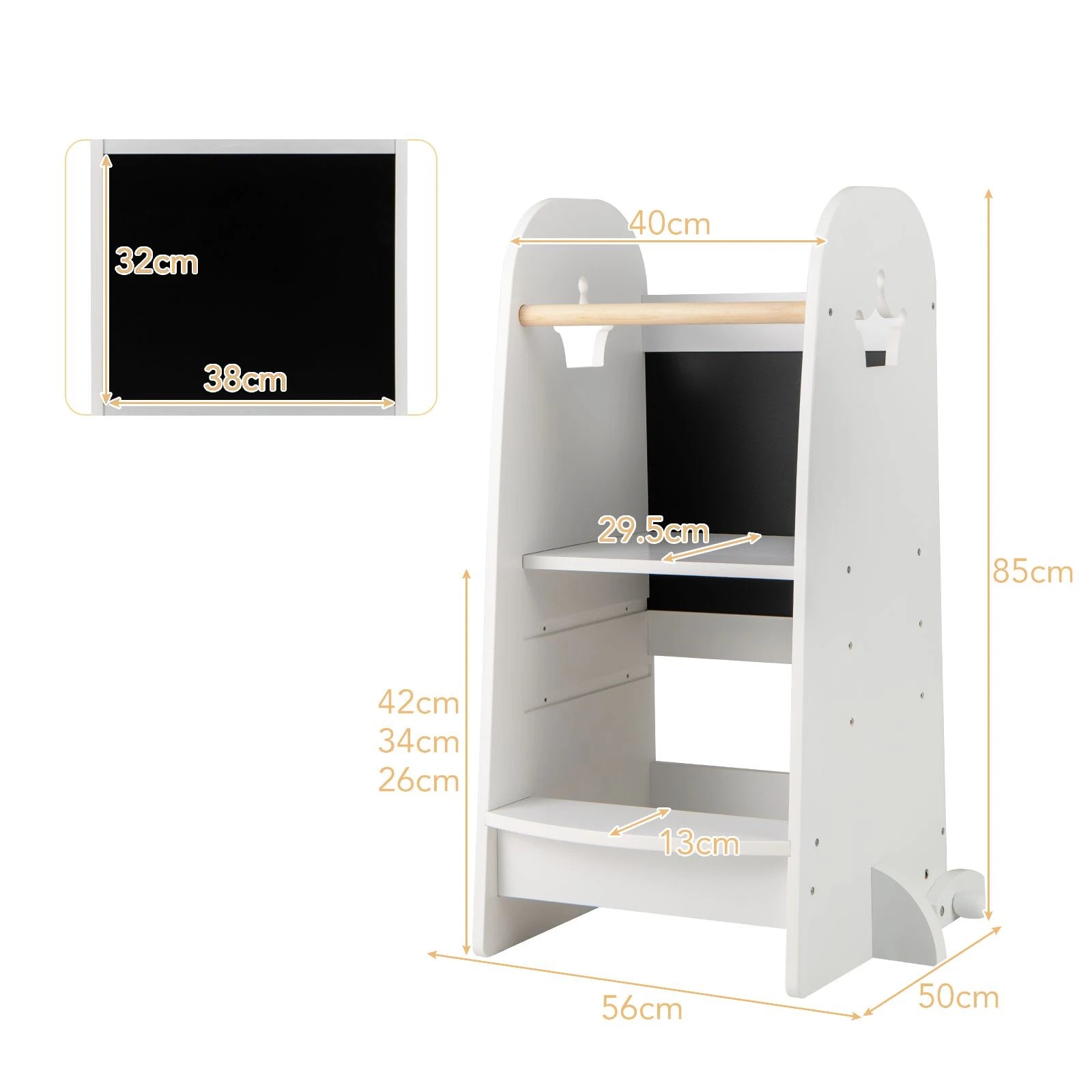 2 Costway Wooden Step Stool Adjustable Tower w/Chalkboard, 2 of 3