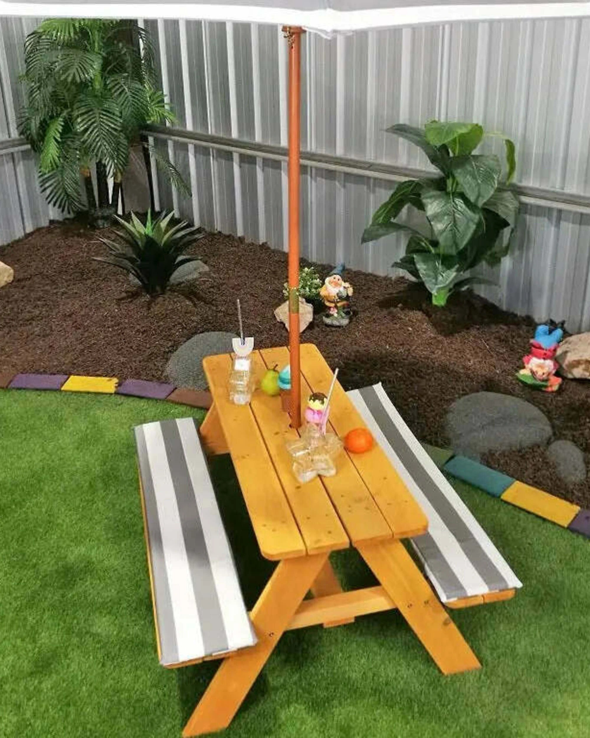 6 Hide & Seek Kids Picnic Table with Umbrella & Cushions - Off - White, 6 of 6
