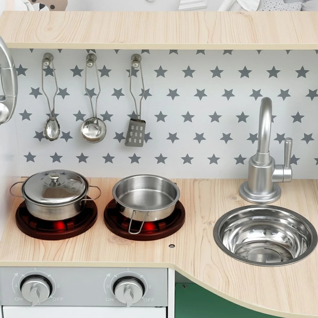 4 Keezi Kids en Pretend Kitchen Play Sets Cooking Toys Oven Fridge 85CM - Green, 4 of 5