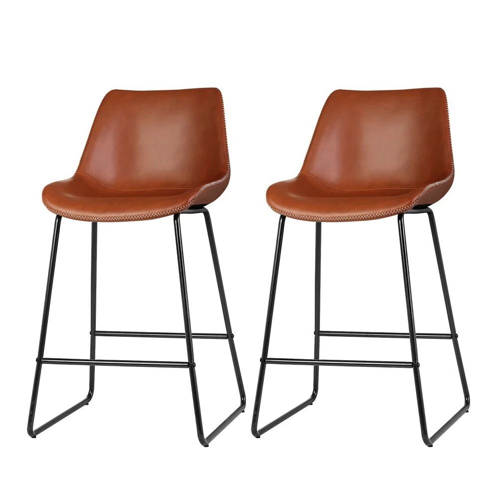 1 Artiss 2x Bar Stools Leather Padded Metal Legs - Brown, 1 of 5