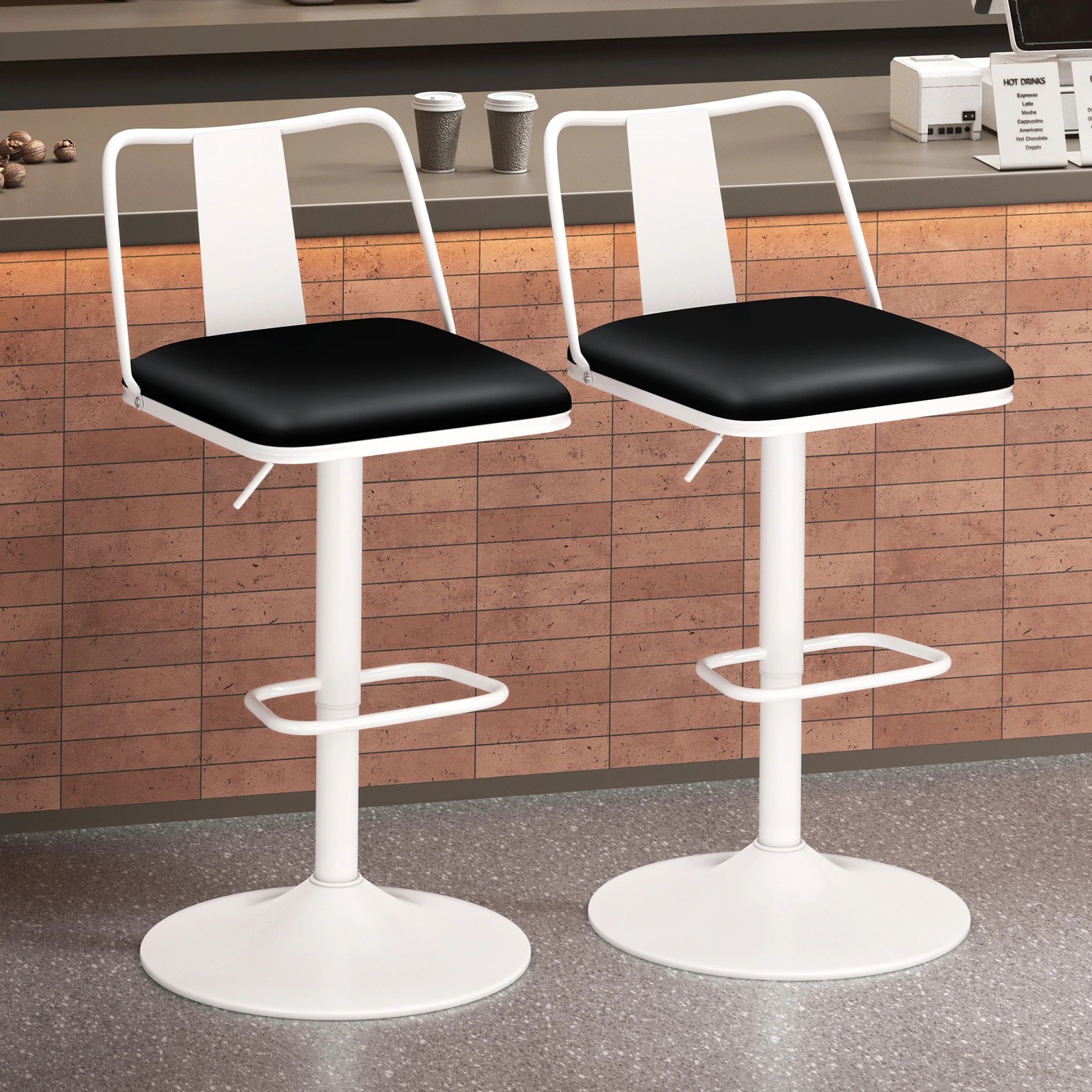 2 Alfordson 2x Bar Stools Gas Lift Leather Bar Chairs Kitchen Swivel - White, 2 of 10