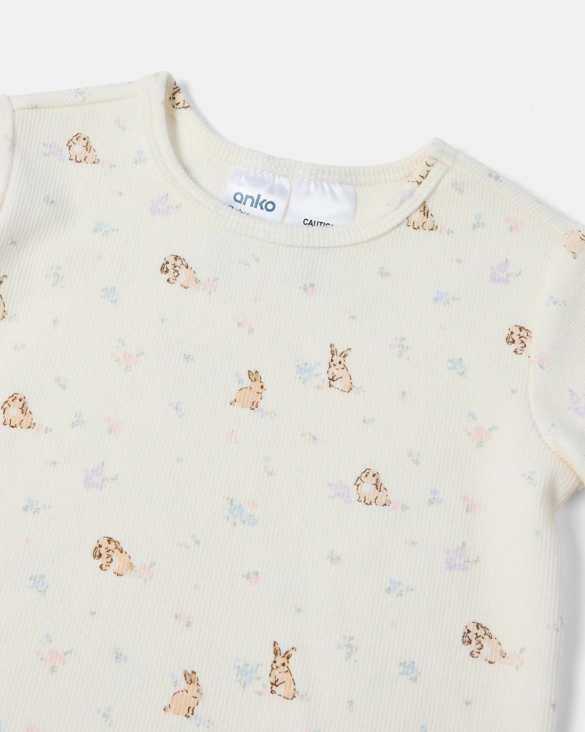 5 Cotton Ribbed Pyjama Set Beig Bunny, 5 of 8