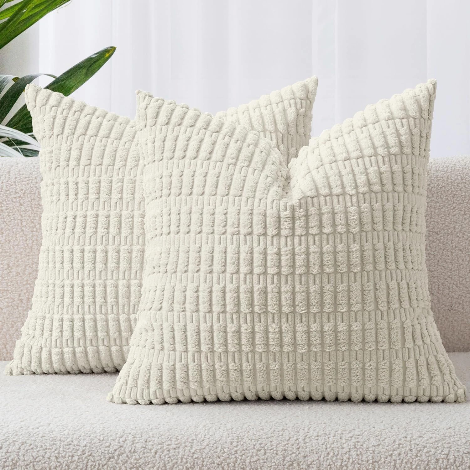 1 Gioia Casa 2-Pack Boho Striped Corduroy Cushion Covers 45x45cm - Cream, 1 of 3