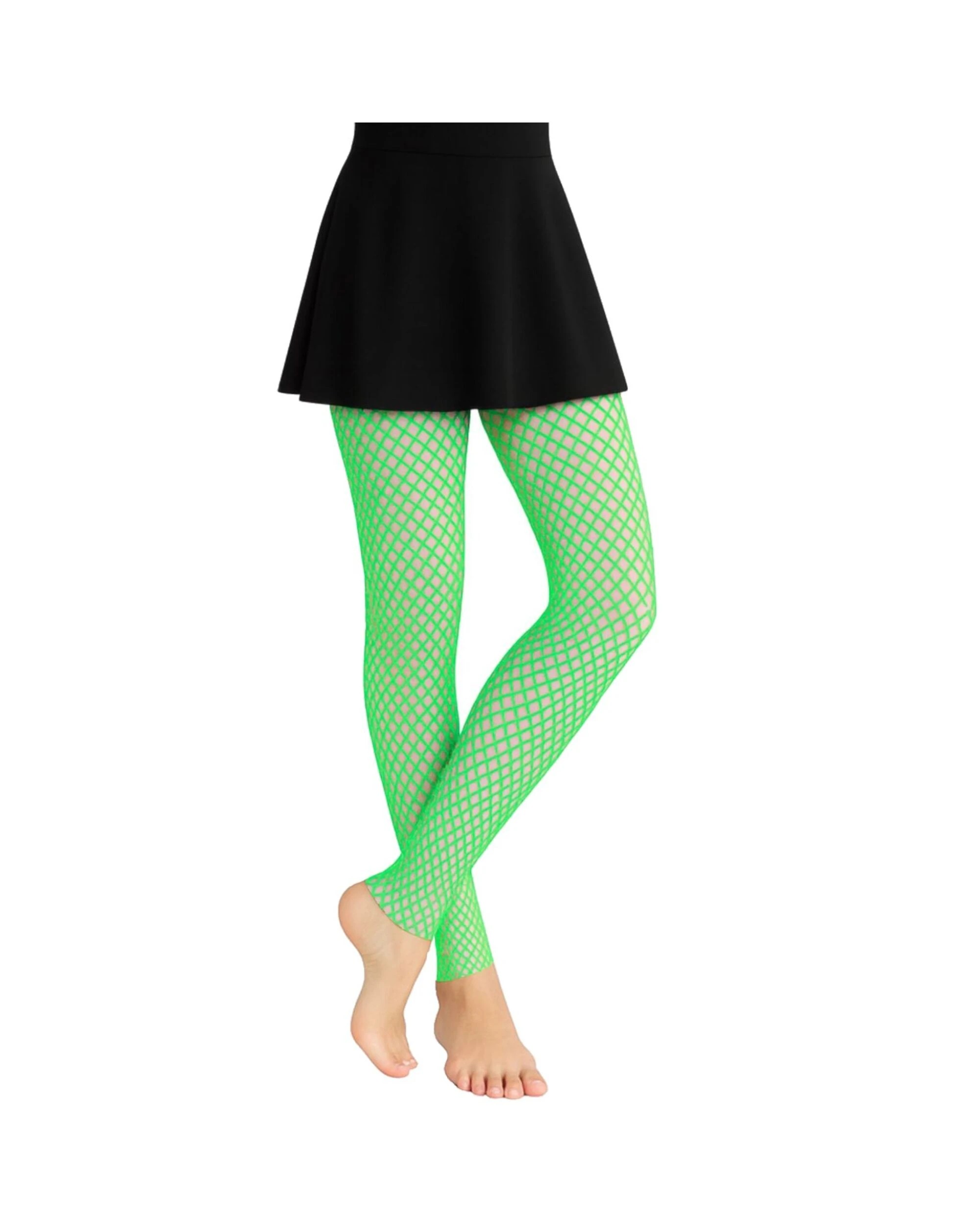 1 Partyrama Neon Footless Fishnet Tights - One Size - Green, 1 of 2