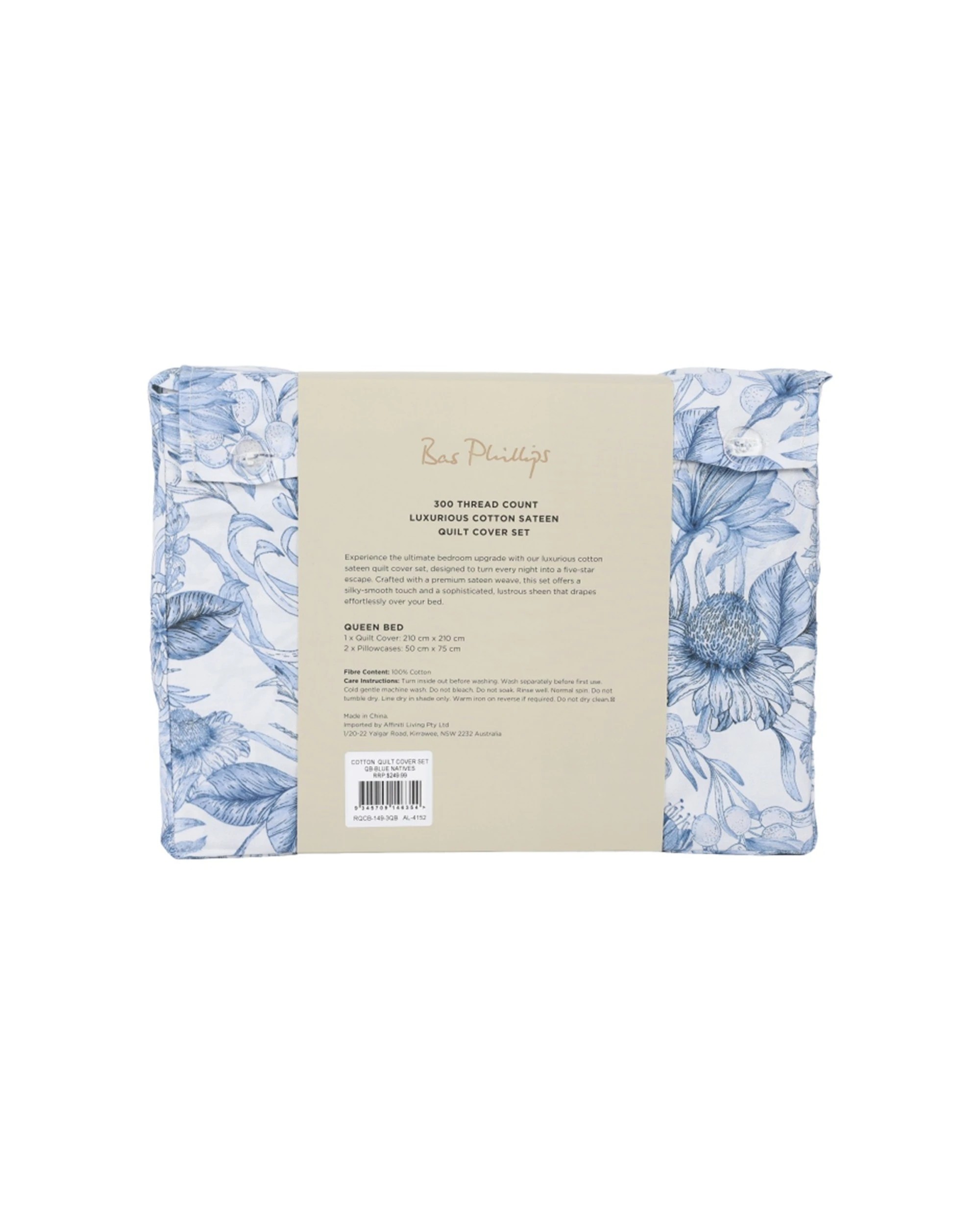 5 Bas Phillips Quilt Cover & Pillowcases Bedding Set Natives - Queen Bed - Blue, 5 of 5