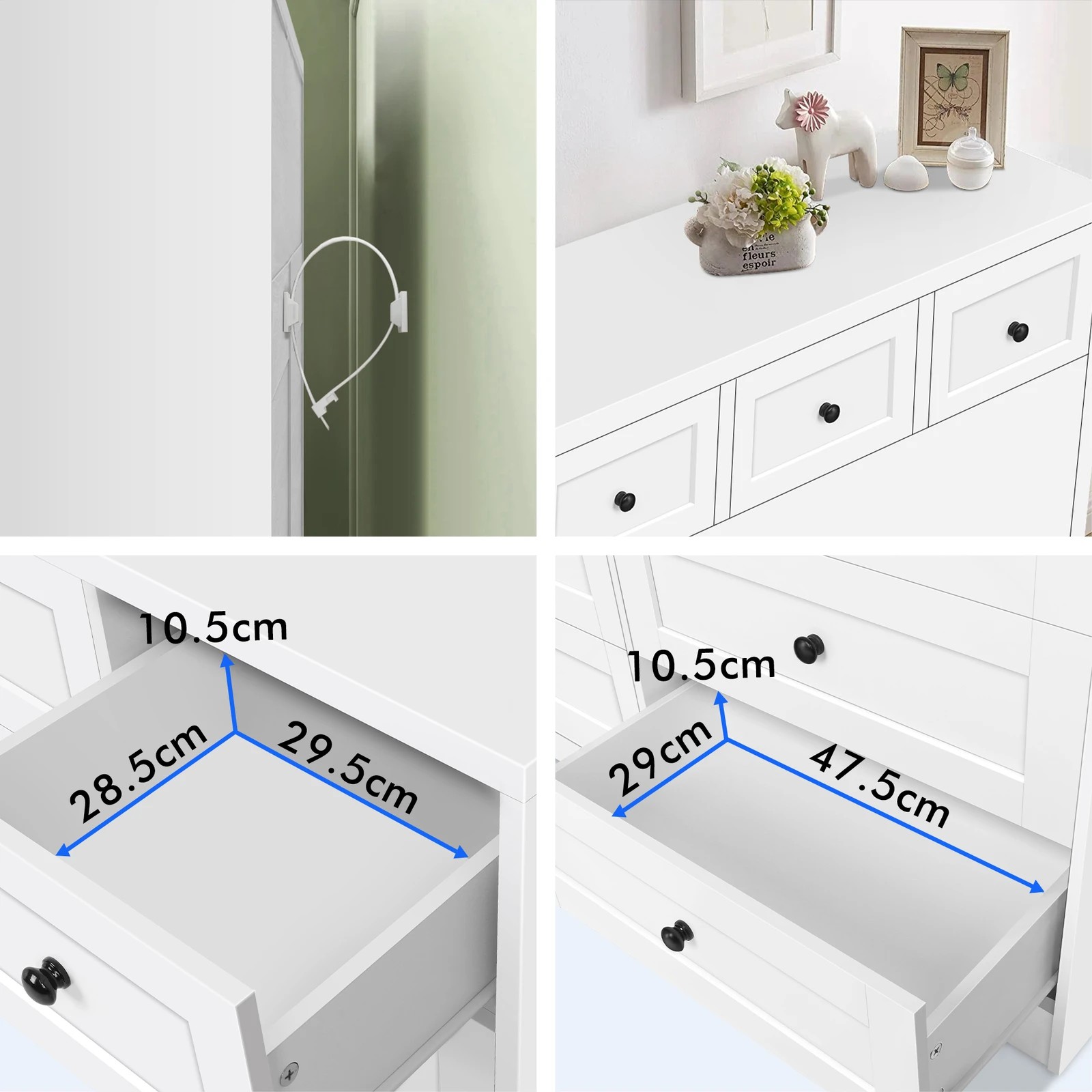 8 Alfordson 7 Chest of Drawers 2x Bedside Table Bedroom Storage Hamptons - White, 8 of 10