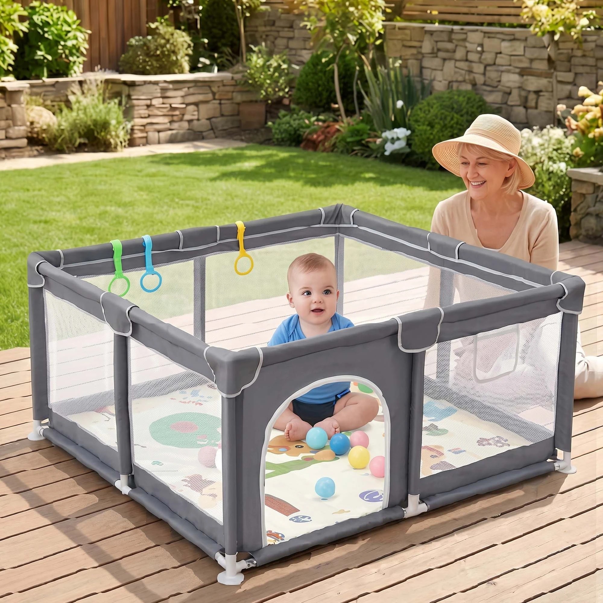 7 BoPeep Baby Playpen Large Play Pen Foldable Mesh Oxford - Grey - Grey, 7 of 8