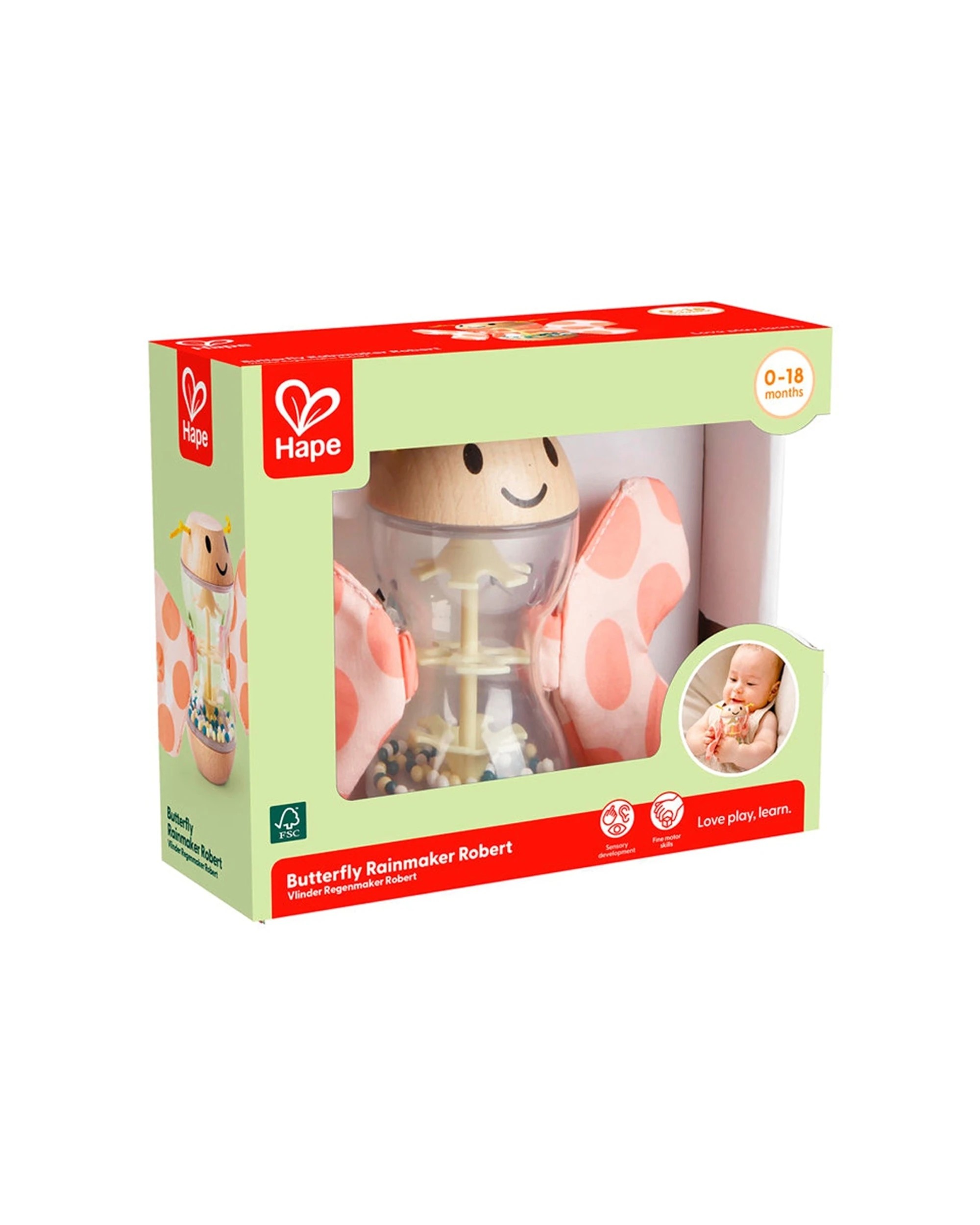 2 Hape Butterfly Rainmaker Robert Toy With Detachable Wings Kids Plastic Baby Rainmaker - Multi, 2 of 3