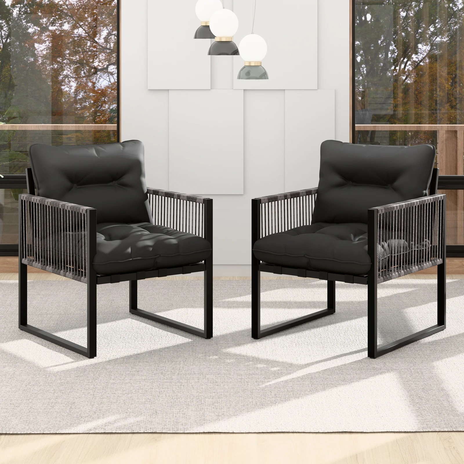 3 Alfordson Outdoor Furniture 2x Lounge Chairs Patio Garden Armchair Rattan Chair - Black Grey, 3 of 9