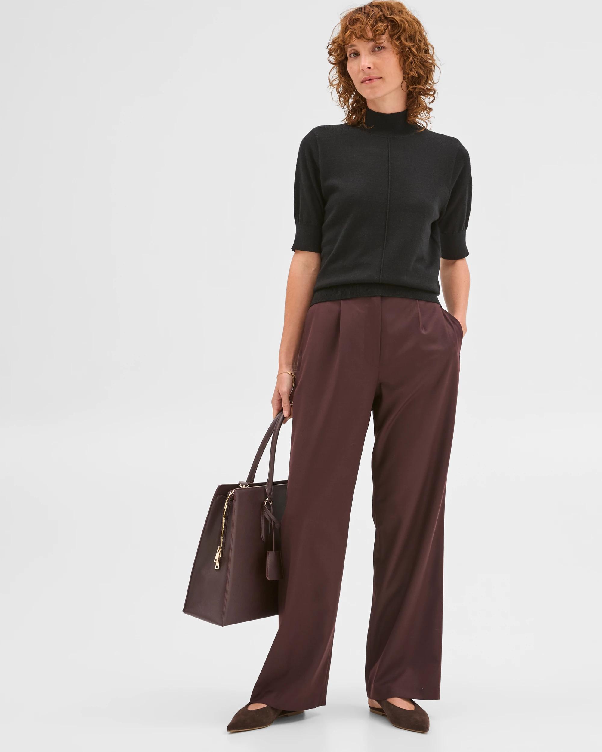 2 Preview Merino Wool Mock Neck Stitch Detail Top BLACK, 2 of 6