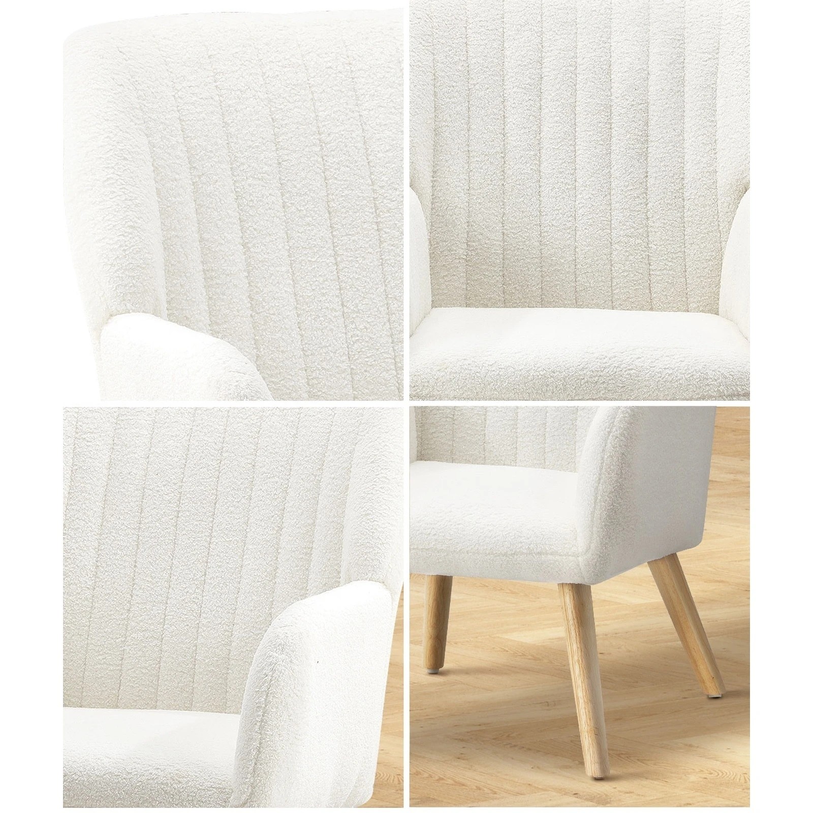 5 Oikiture 2x Armchair Lounge Sofa Chair Sherpa Accent Chairs Couches - White, 5 of 10