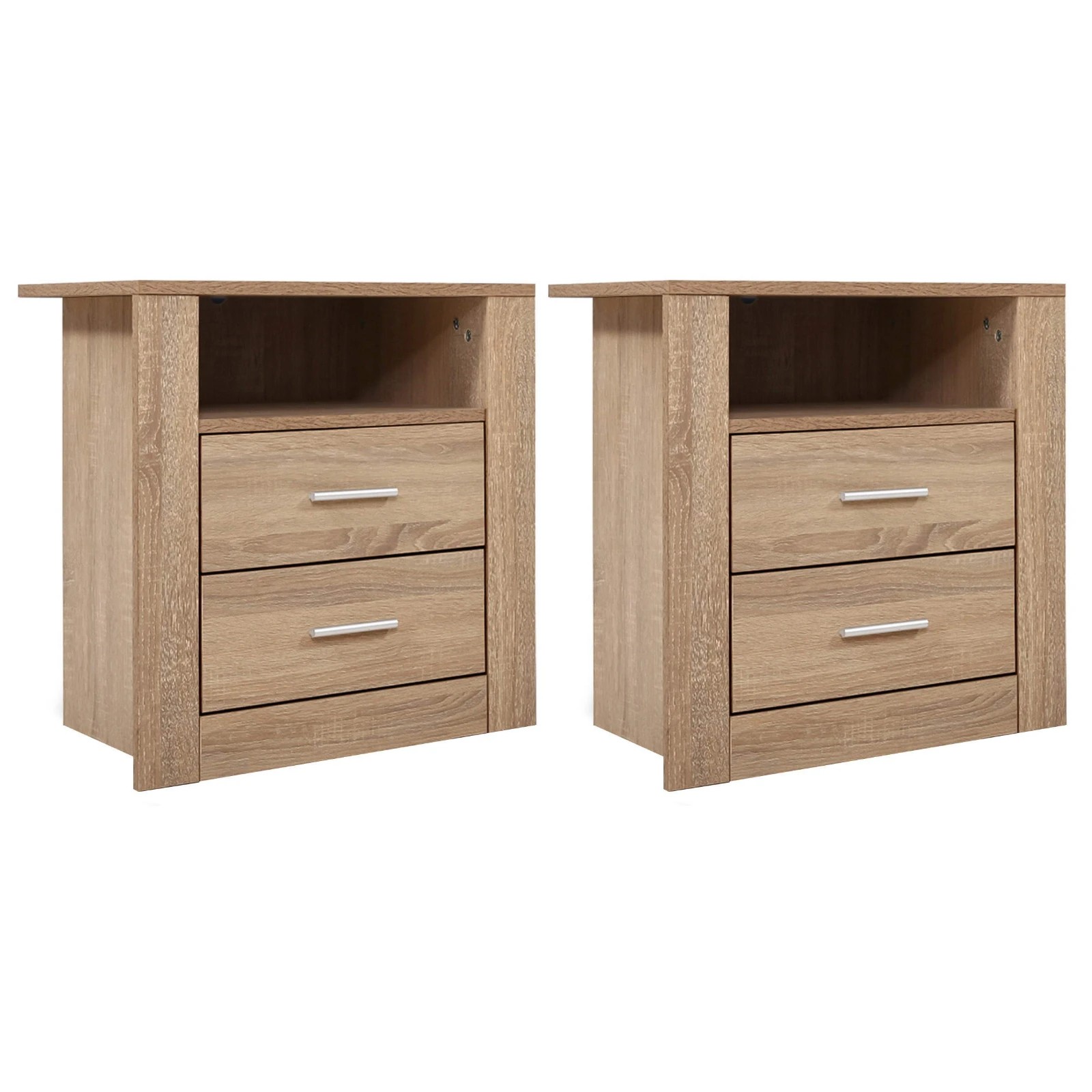 1 Artiss 2X Bedside Table 2 Drawers with Shelf - TARA Oak - Natural, 1 of 6