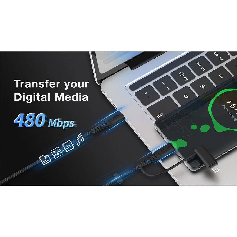 4 Comsol USB-C Cable with USB-C to Lightning Adapter 1.2m Black, 4 of 7