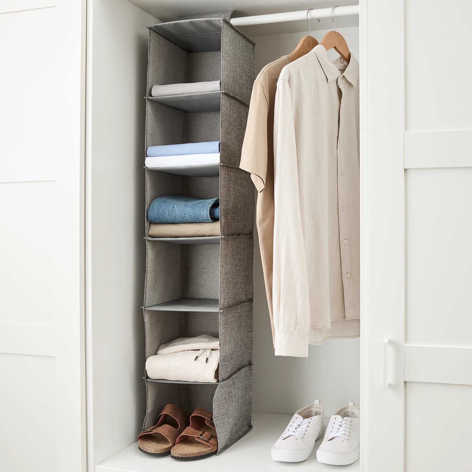 1 6 Shelf Linen Look Hanging Organiser - Charcoal, 1 of 8