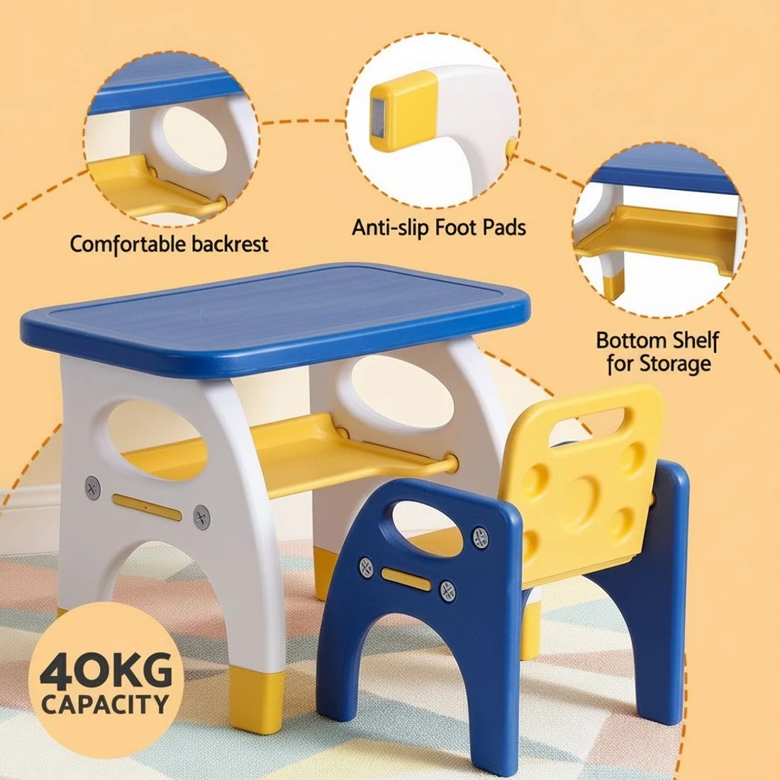 6 Keezi Kids Table and Chair Set HDPE Toddler Activity Play Set /Yellow - Multi, 6 of 6