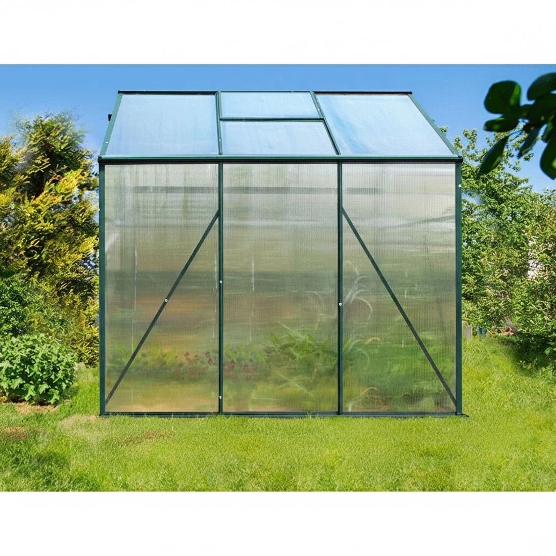 4 Green Fingers Greenhouse Aluminium Polycarbonate Green House Garden Shed - Green, 4 of 7