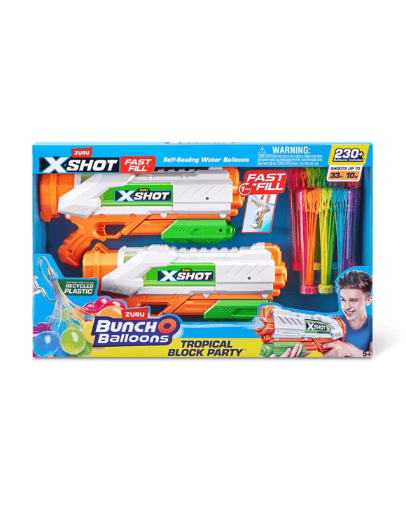 Zuru X-Shot Bunch O Balloons Tropical Block Party Blaster and Self-Sealing Water Balloons Set