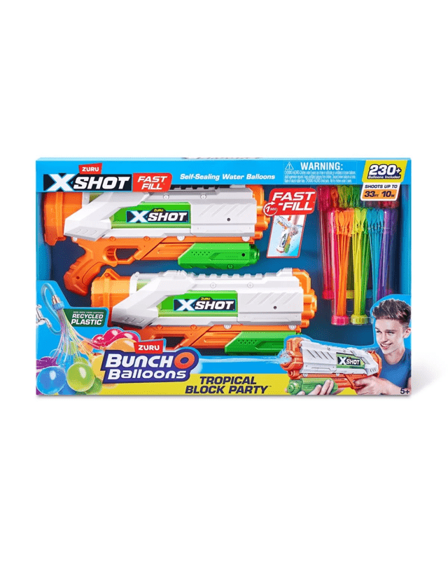 Zuru X-Shot Bunch O Balloons Tropical Block Party Blaster and Self-Sealing Water Balloons