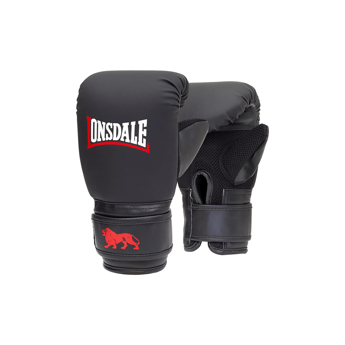 1 Lonsdale Boxing Bag Gloves Pair Small Medium Adjustable Strap Mesh Panels - Black, 1 of 2