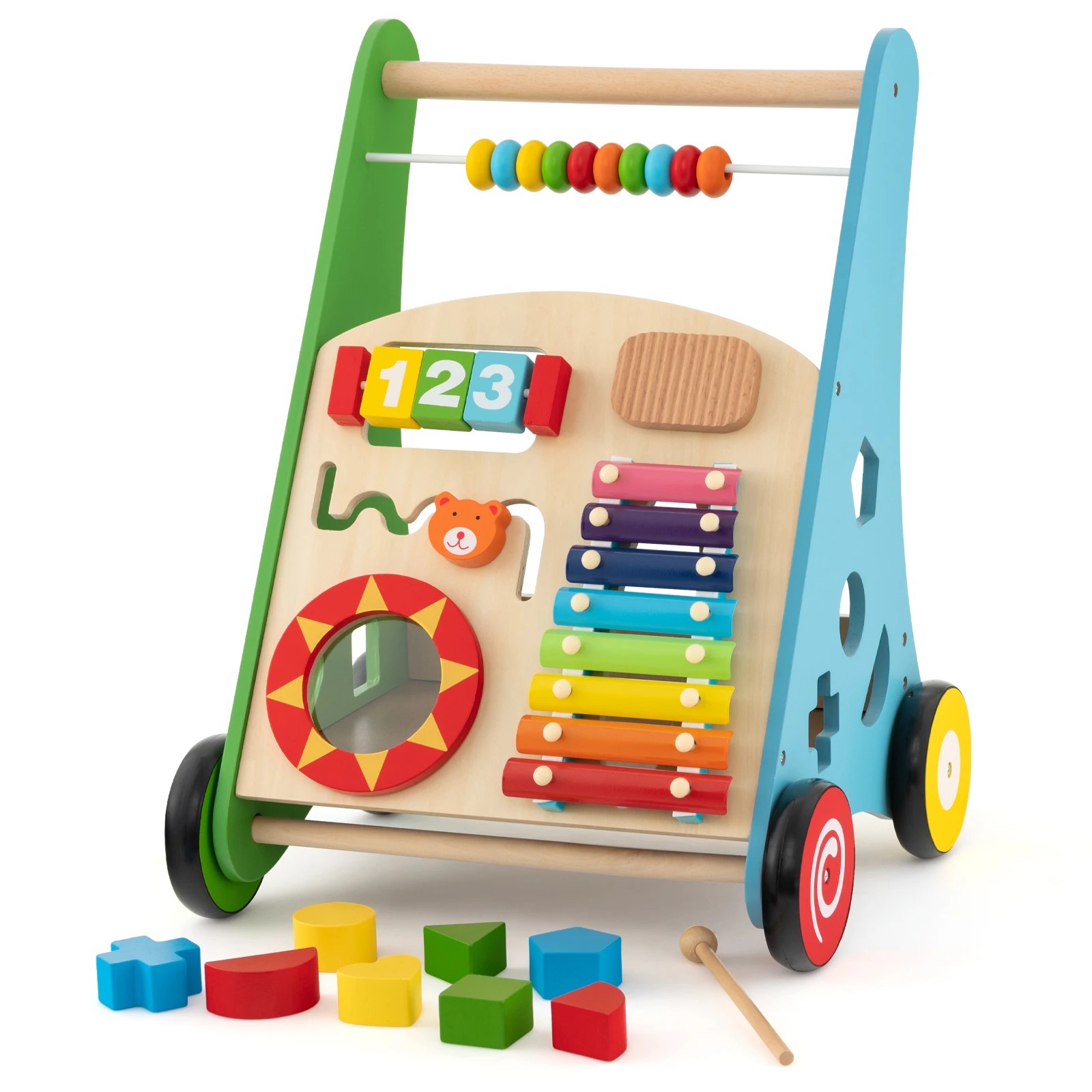 1 Costway Wooden Walker Push Walker Activity Center Toy - Multi, 1 of 1